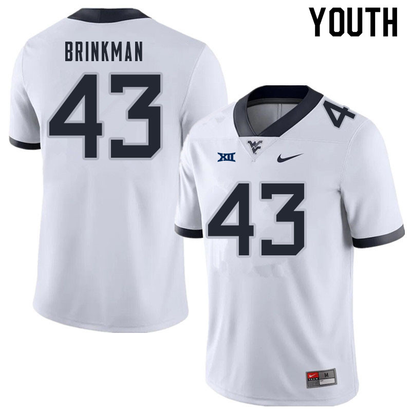 Youth #43 Austin Brinkman West Virginia Mountaineers College Football Jerseys Sale-White - Click Image to Close